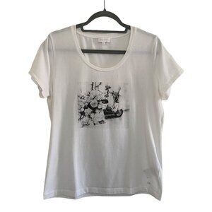 Escada Sport White Short Sleeve Graphic Tee T-Shirt Size L Minimalist